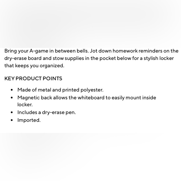 NWT Pottery Barn Teen locker dry erase board with pocket - Picture 5 of 6